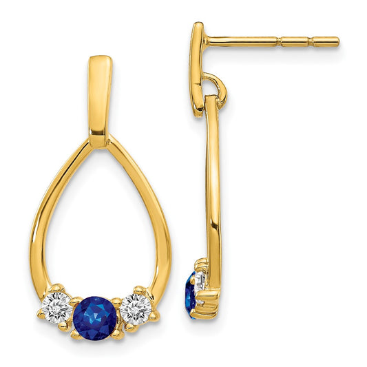10k  Blue and White Sapphire Post Dangle Earrings