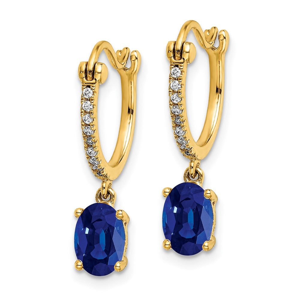 14k 1/10ct Diamond and Sapphire Dangle Hoop Earrings