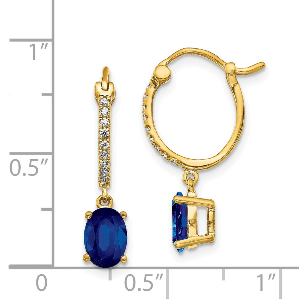 14k 1/10ct Diamond and Sapphire Dangle Hoop Earrings