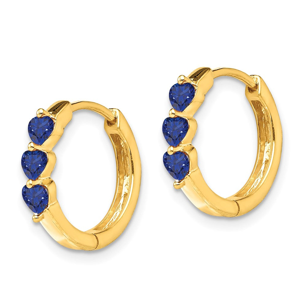 14k Created Sapphire Polished Hinged Hoop Earrings