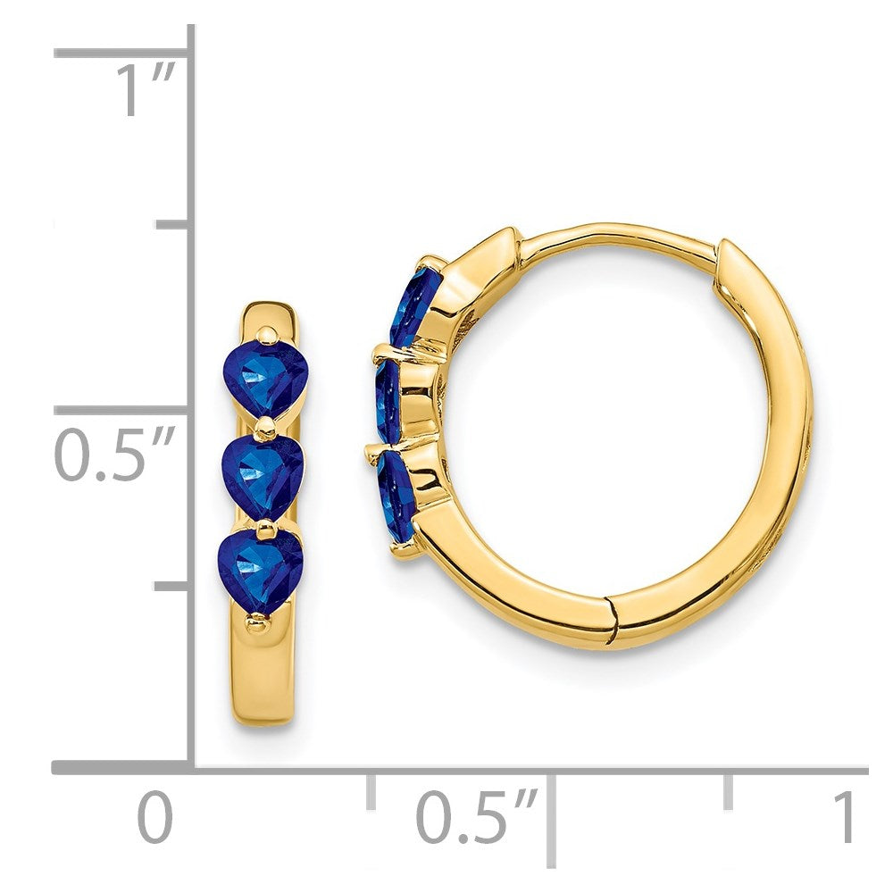 14k Created Sapphire Polished Hinged Hoop Earrings