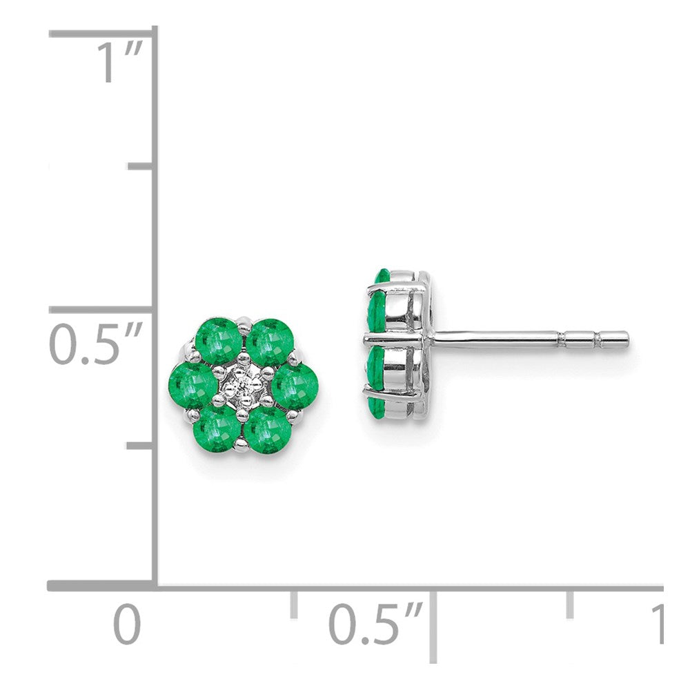 14k White Gold Polished Emerald and Diamond Post Earrings