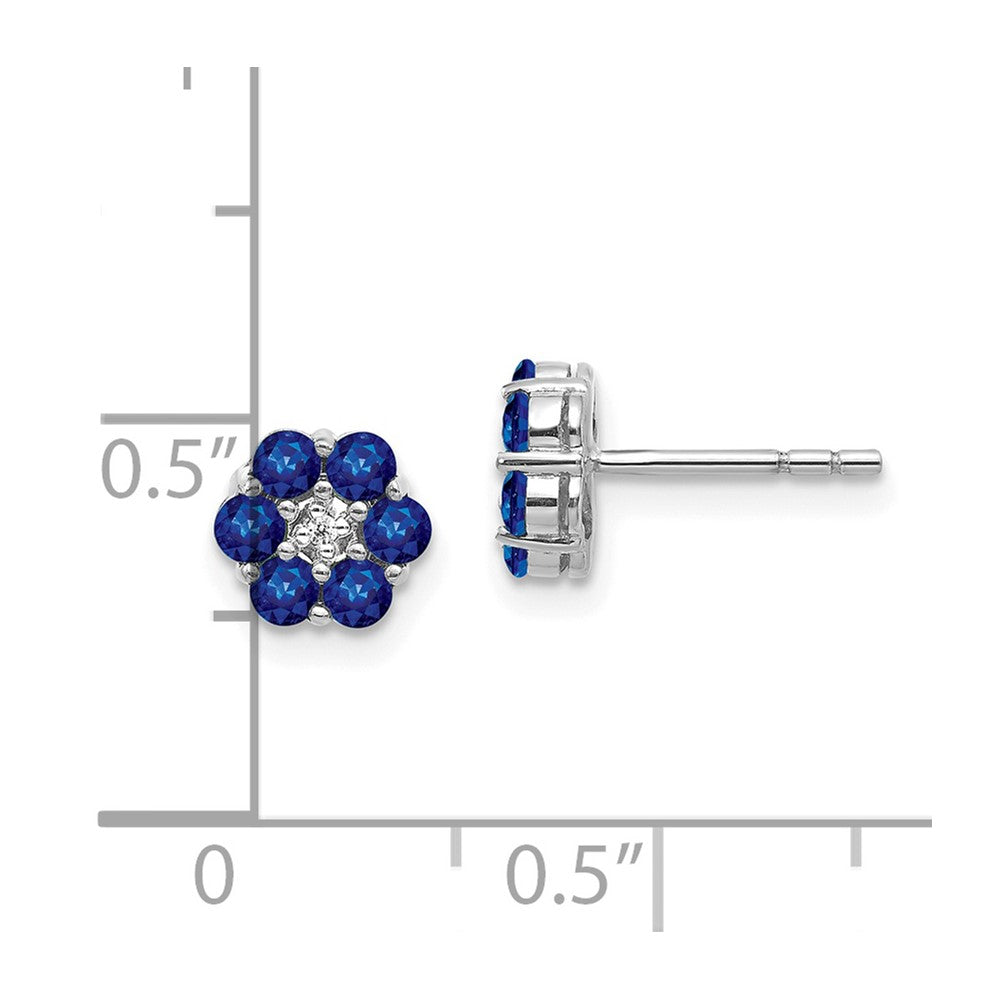 10k White Gold Polished Sapphire and Diamond Post Earrings