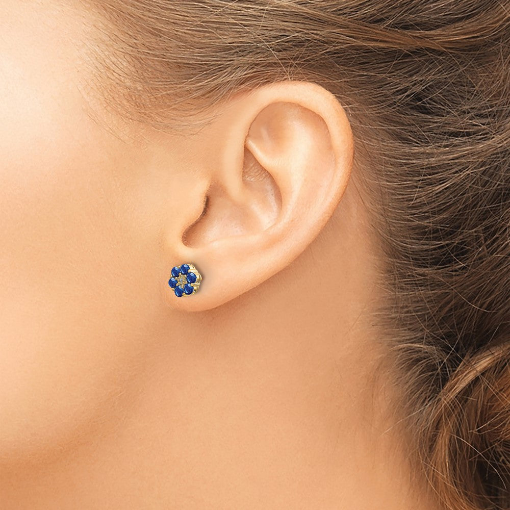 10k and Rhodium Sapphire and Diamond Post Earrings