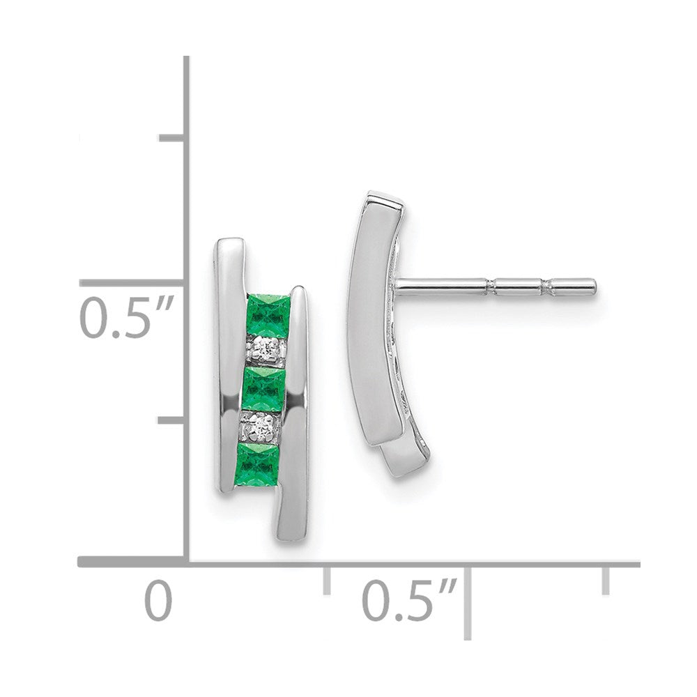 14k White Gold Diamond and Emerald Earrings