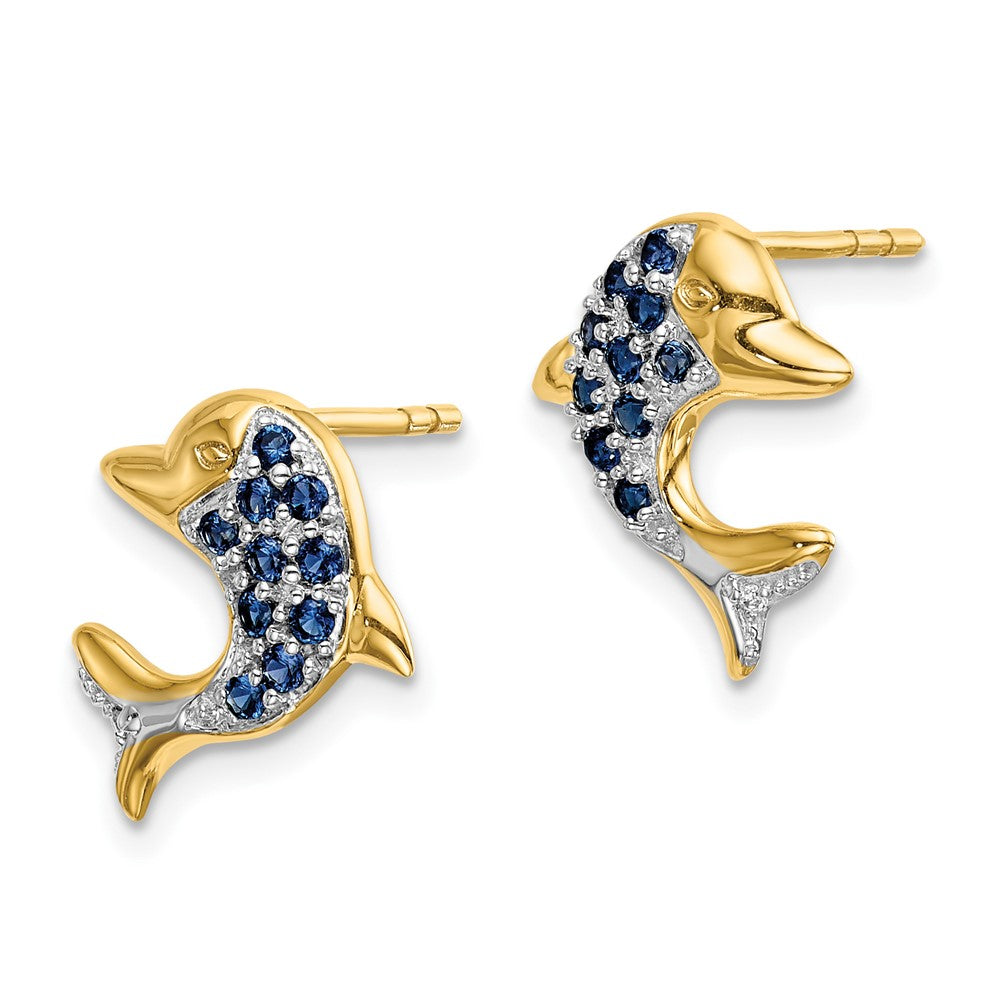 14k w/Rhodium Marquise Sapphire/Diamond Dolphin Post Earrings
