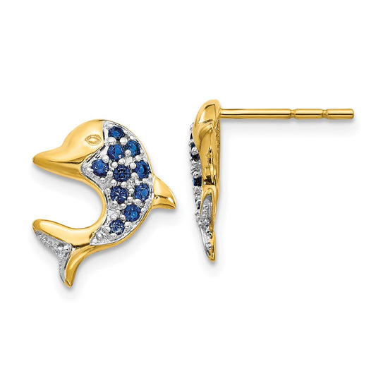 14k w/Rhodium Marquise Sapphire/Diamond Dolphin Post Earrings
