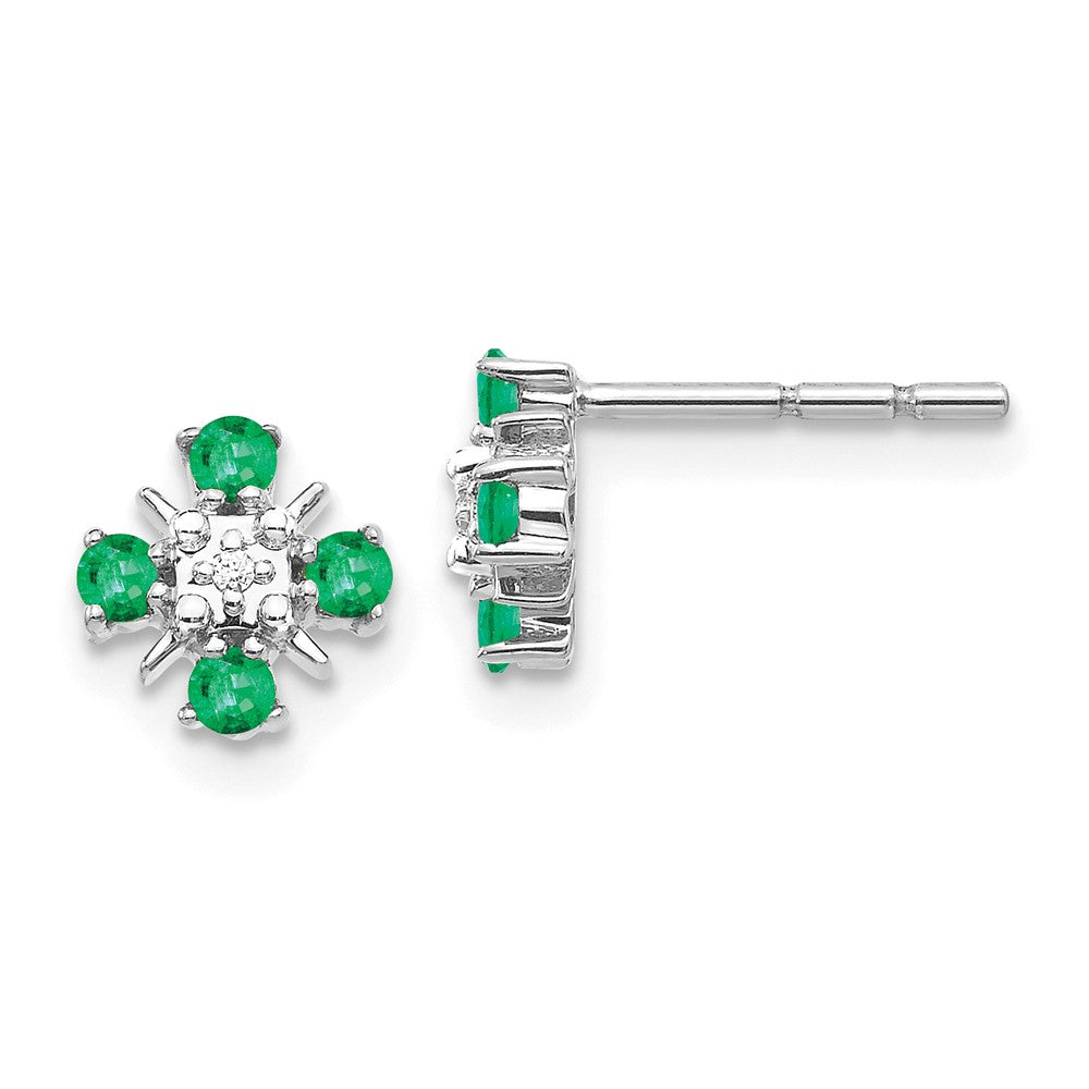 14k White Gold Emerald and Diamond Post Earrings