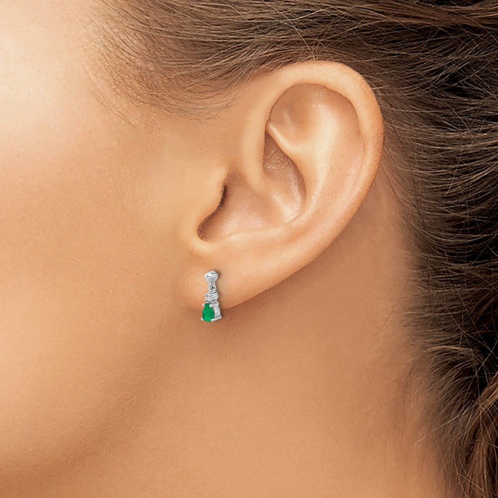 14k White Gold Emerald and Diamond Dangle Post Earrings