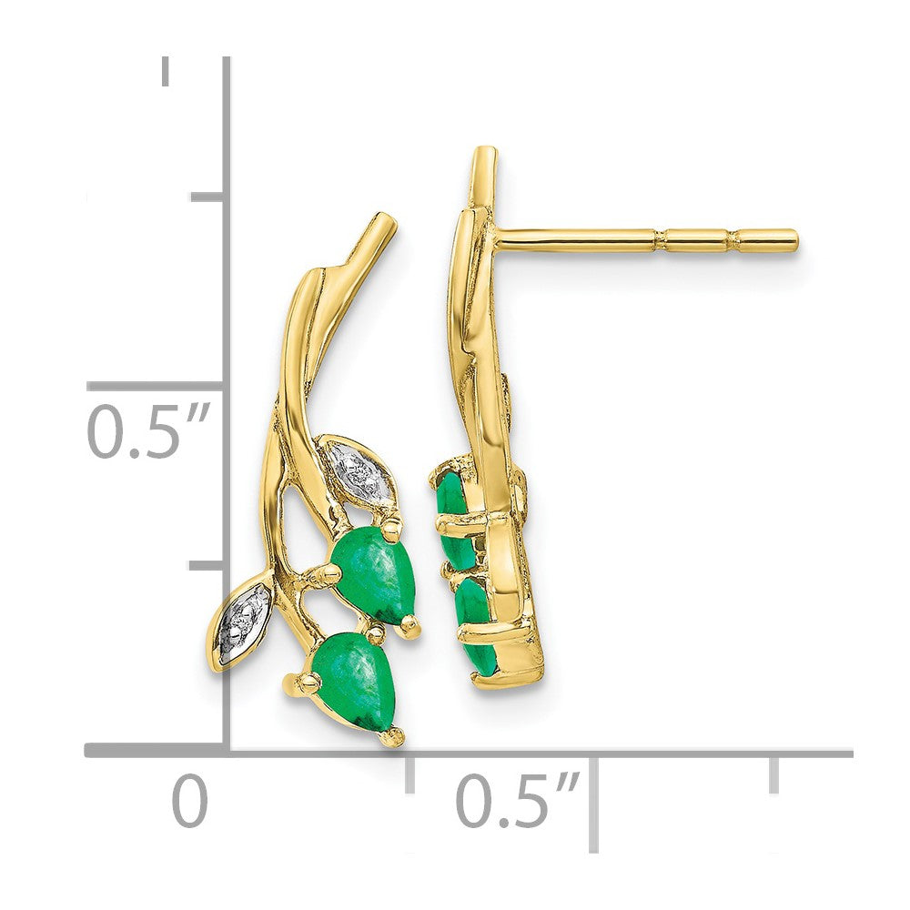 10k Diamond and Pear Emerald Floral Post Earrings