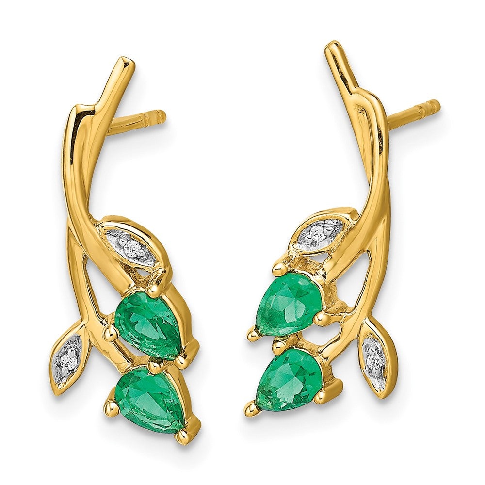 14k Diamond and Pear Emerald Floral Post Earrings