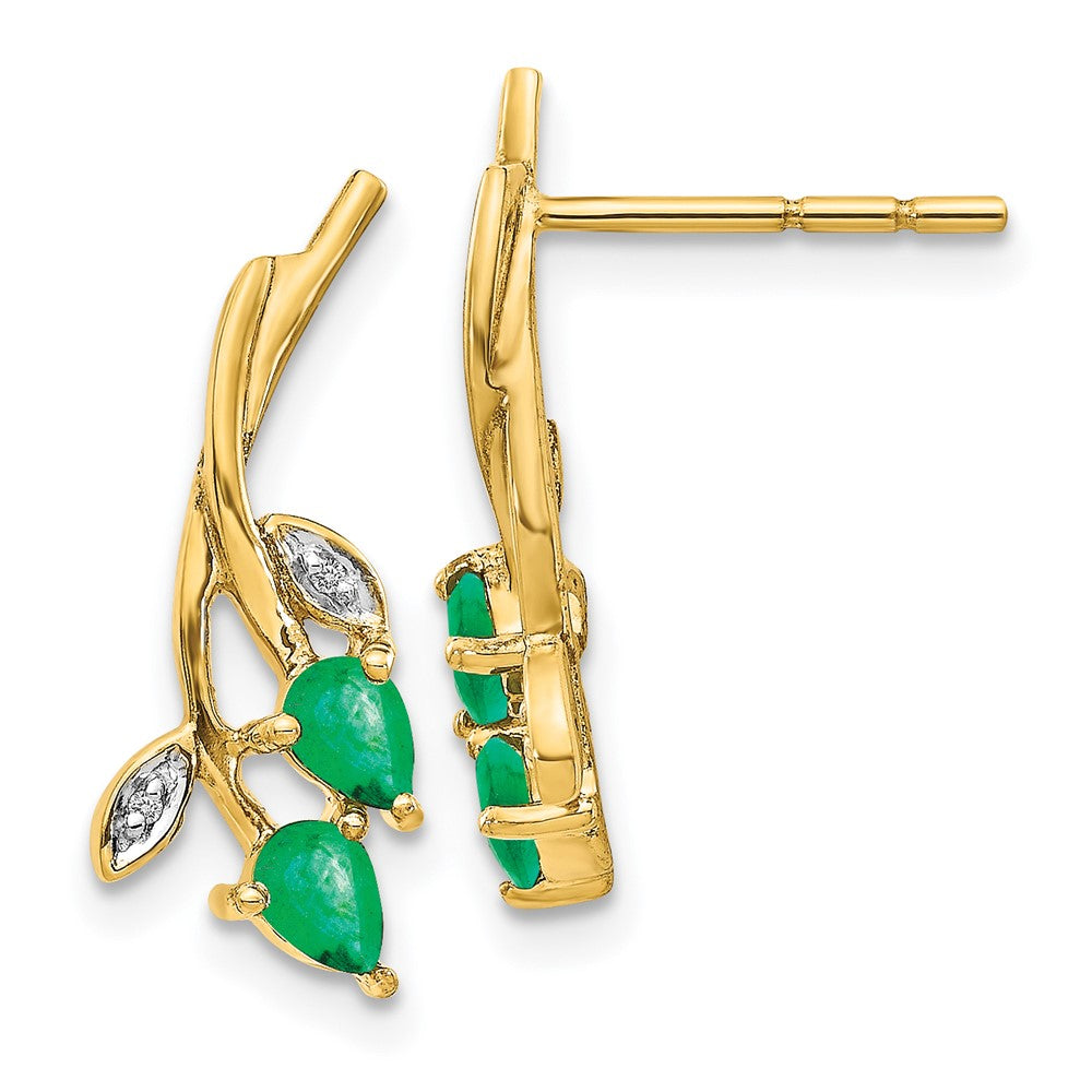 14k Diamond and Pear Emerald Floral Post Earrings