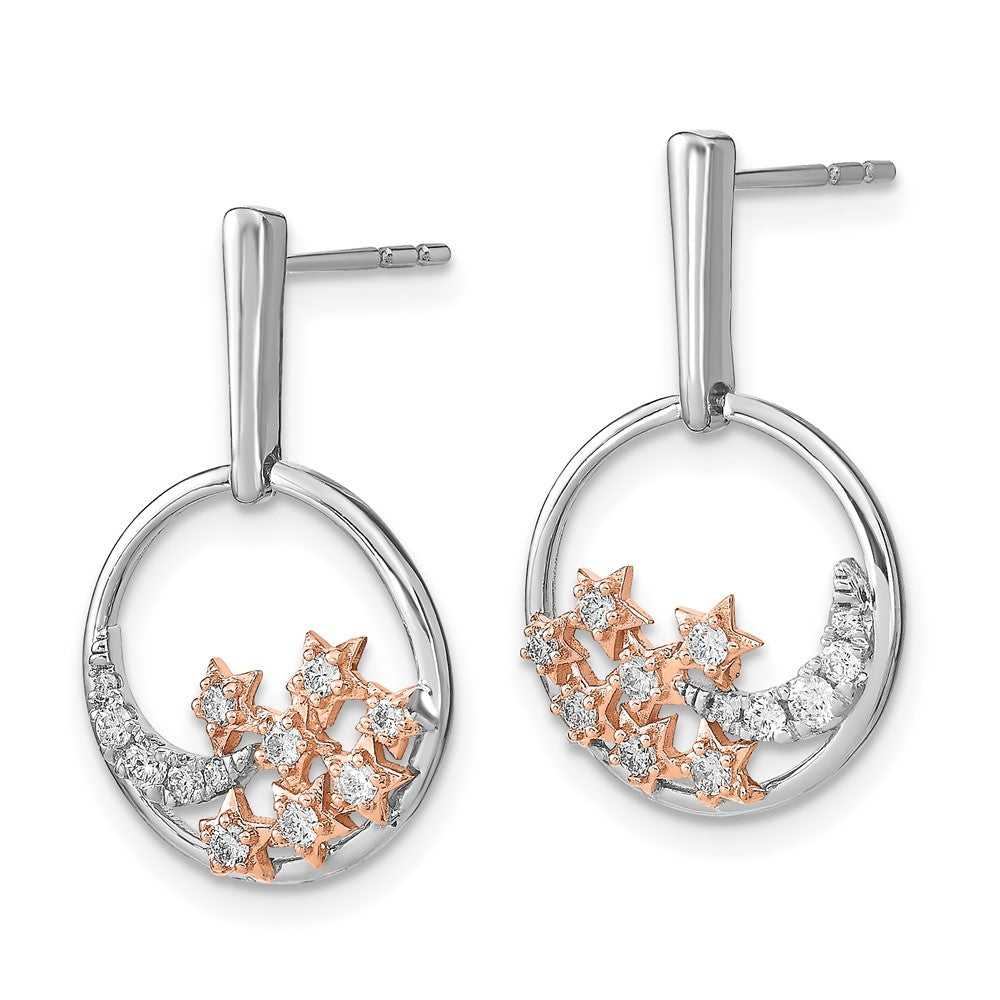 14k Two-tone Moon and Stars Circle Diamond Post Earrings