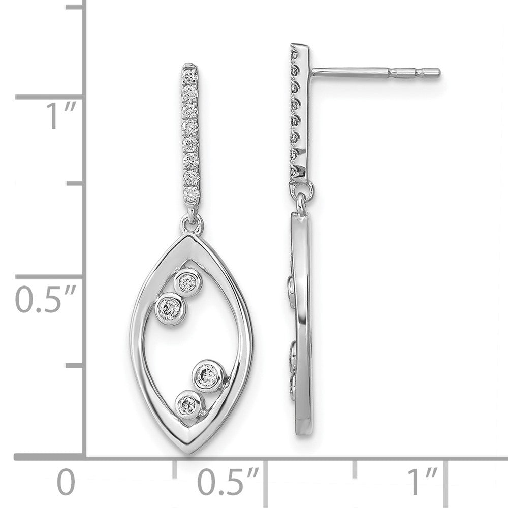 14k White Gold Polished Fancy Dangle Diamond  Post Earrings