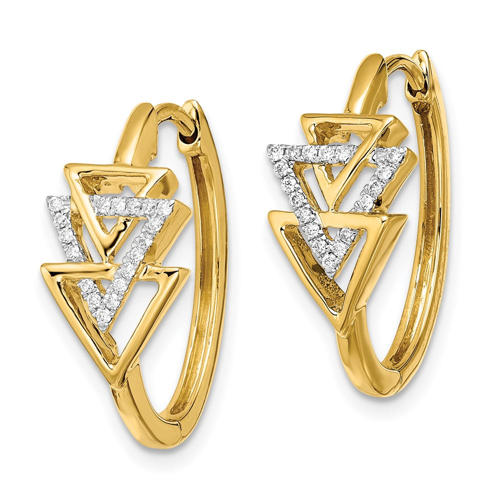 14k Polished Triple Triangle Diamond Hinged Hoop Earrings