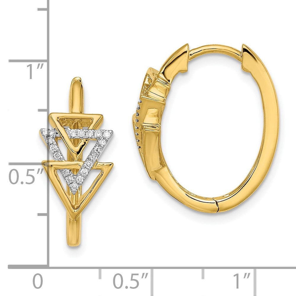 14k Polished Triple Triangle Diamond Hinged Hoop Earrings