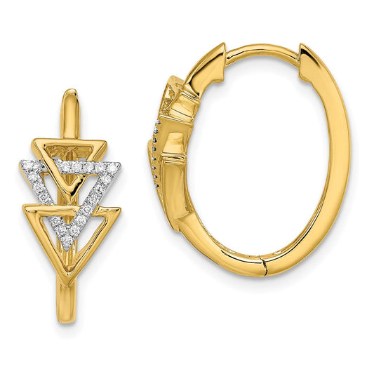 14k Polished Triple Triangle Diamond Hinged Hoop Earrings