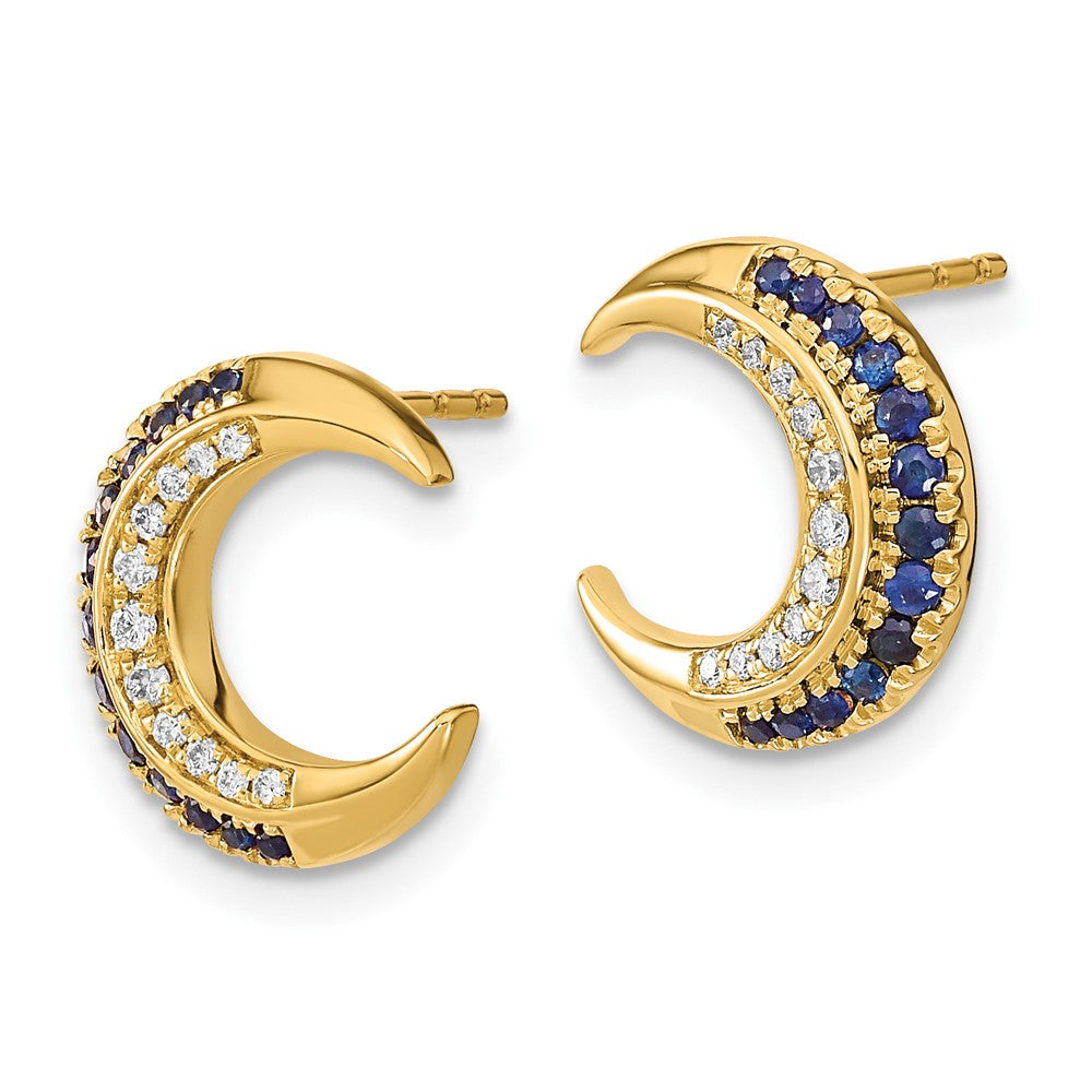 14k Polished Moon Sapphire and Diamond Post Earrings
