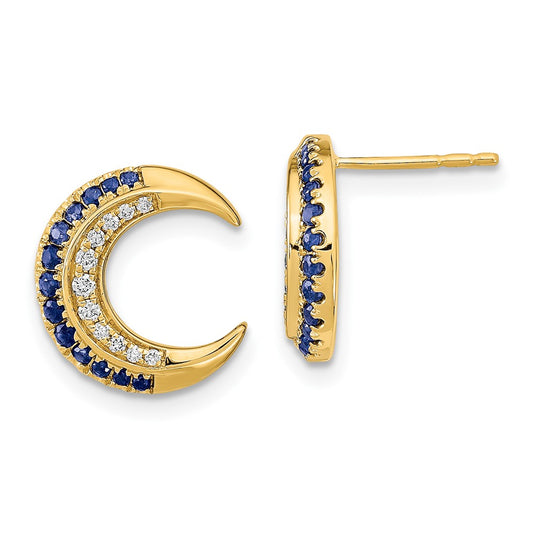 14k Polished Moon Sapphire and Diamond Post Earrings