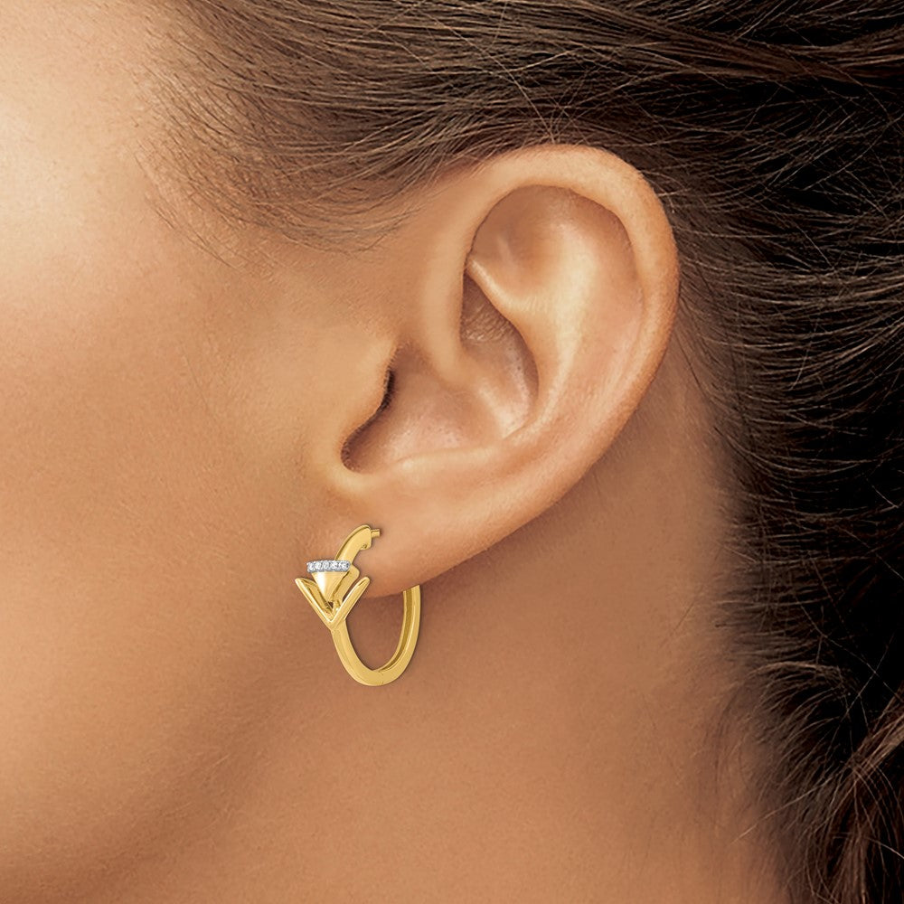 14k Satin/Polished Diamond Triangle Hinged Hoop Earrings