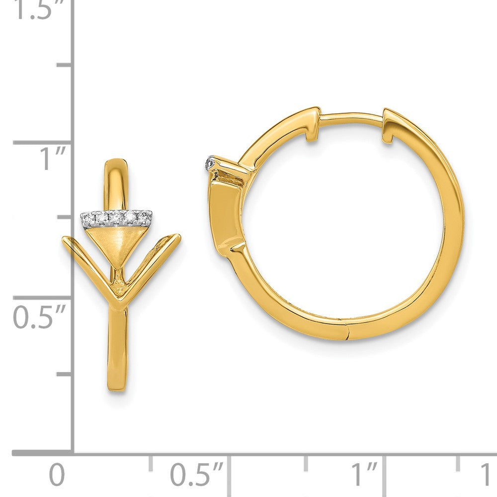 14k Satin/Polished Diamond Triangle Hinged Hoop Earrings