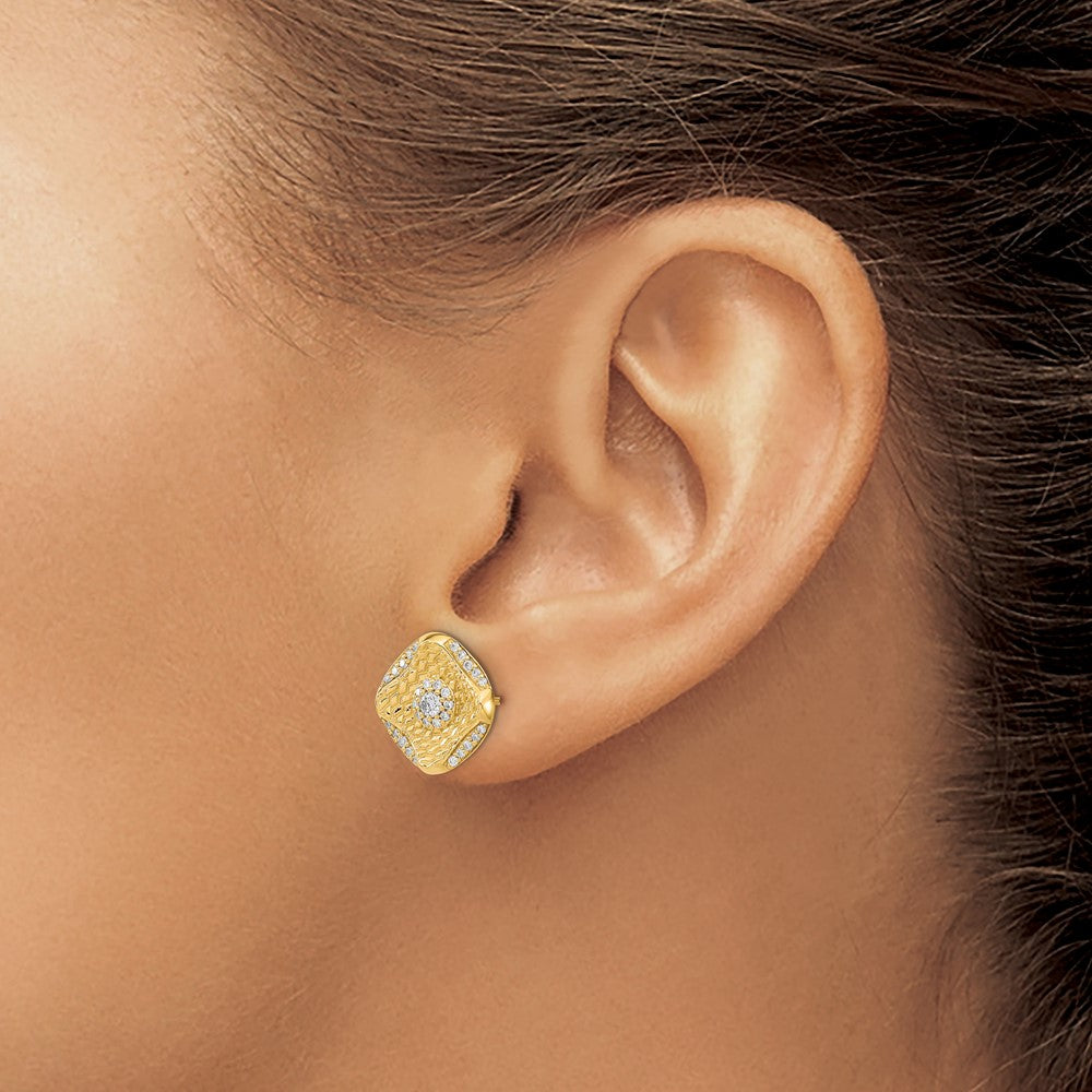 14k Polished Diamond Square Weave Post Earrings