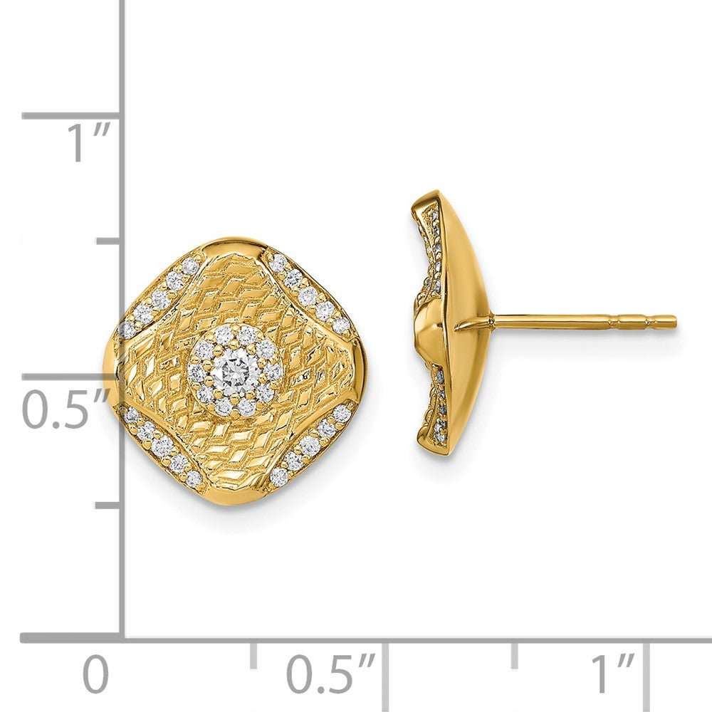 14k Polished Diamond Square Weave Post Earrings