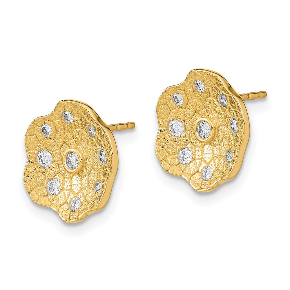 14k Polished and Textured Diamond Circle Post Earrings