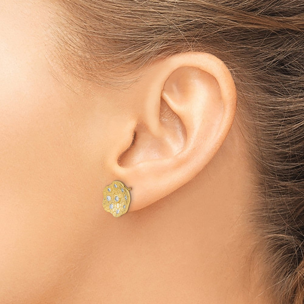 14k Polished and Textured Diamond Circle Post Earrings