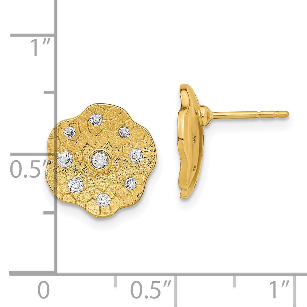14k Polished and Textured Diamond Circle Post Earrings