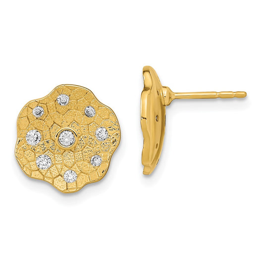 14k Polished and Textured Diamond Circle Post Earrings