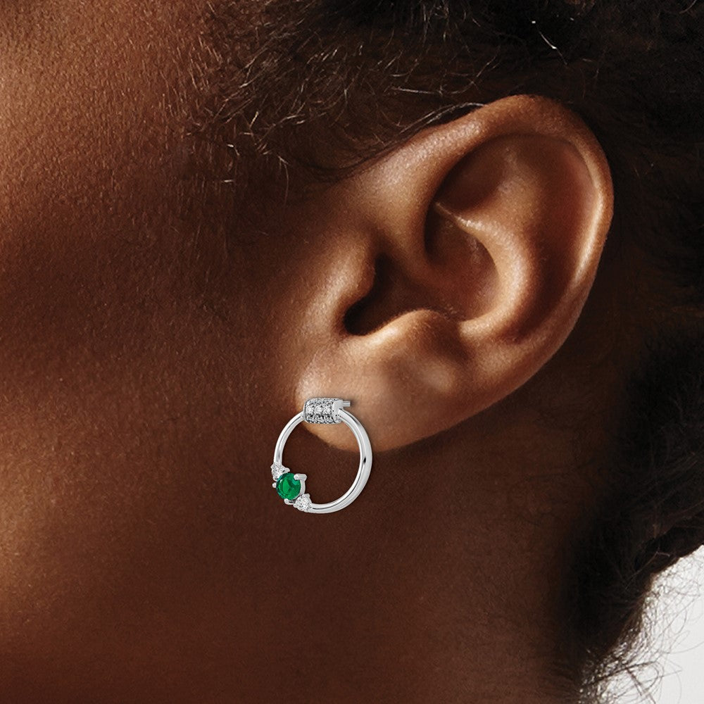 14k White Gold Diamond and Emerald Circle Post Earrings