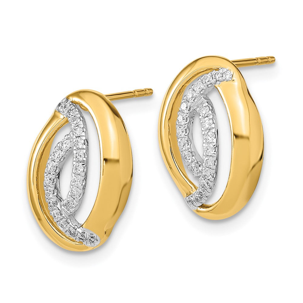 14k Polished Diamond Oval Post Earrings