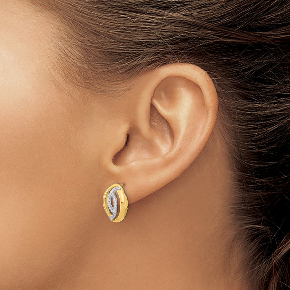 14k Polished Diamond Oval Post Earrings