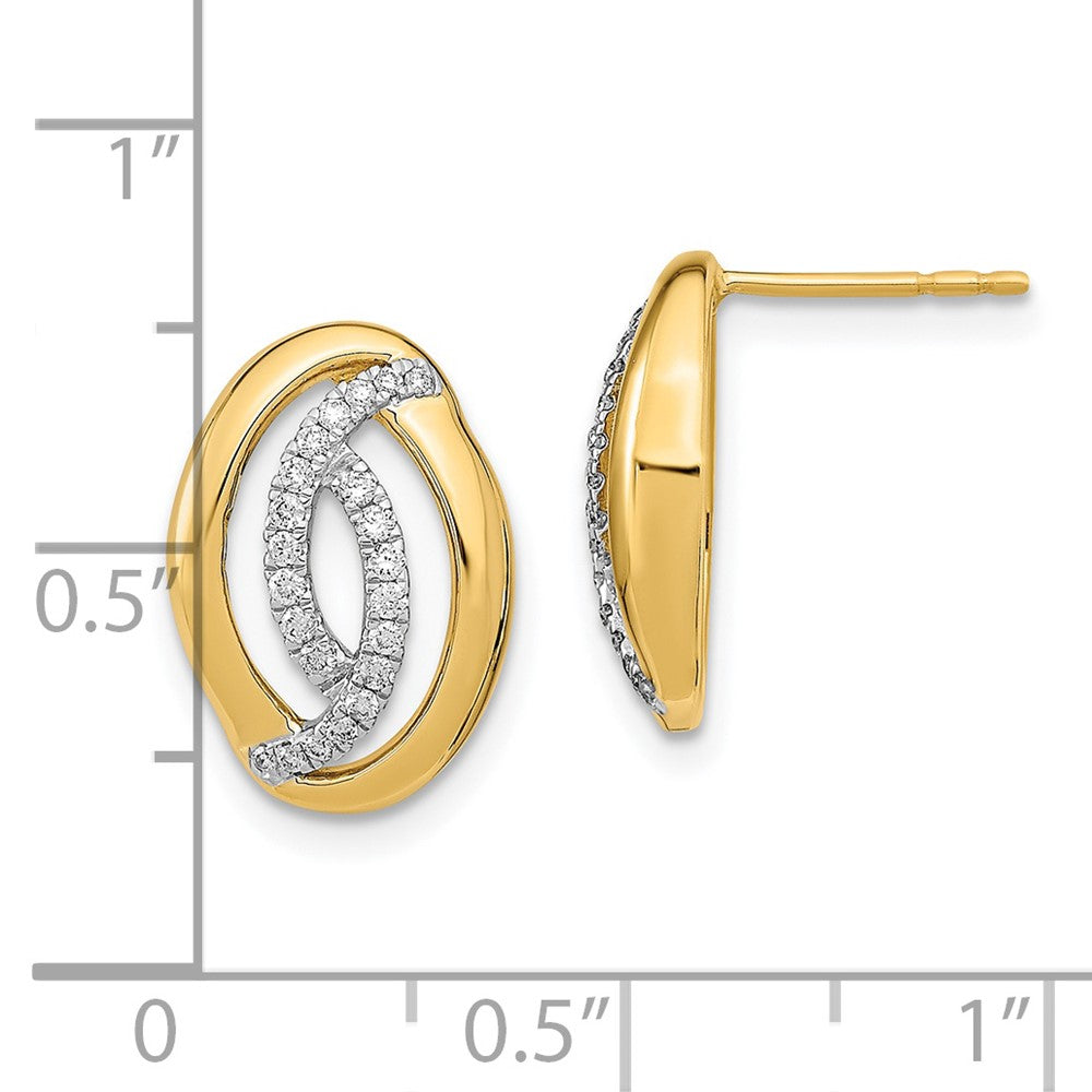 14k Polished Diamond Oval Post Earrings