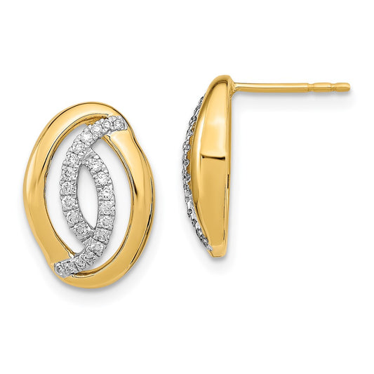 14k Polished Diamond Oval Post Earrings