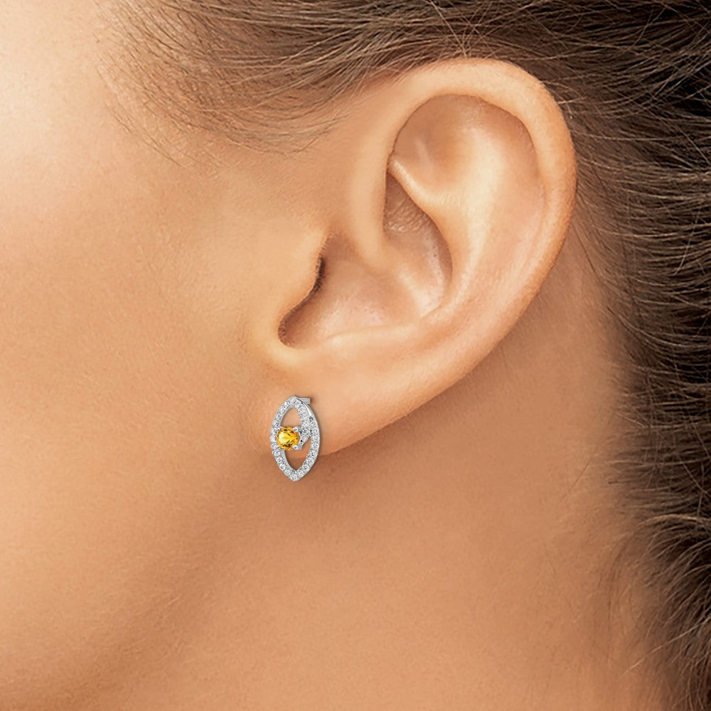 14k White Gold Polished Diamond and Citrine Post Earrings