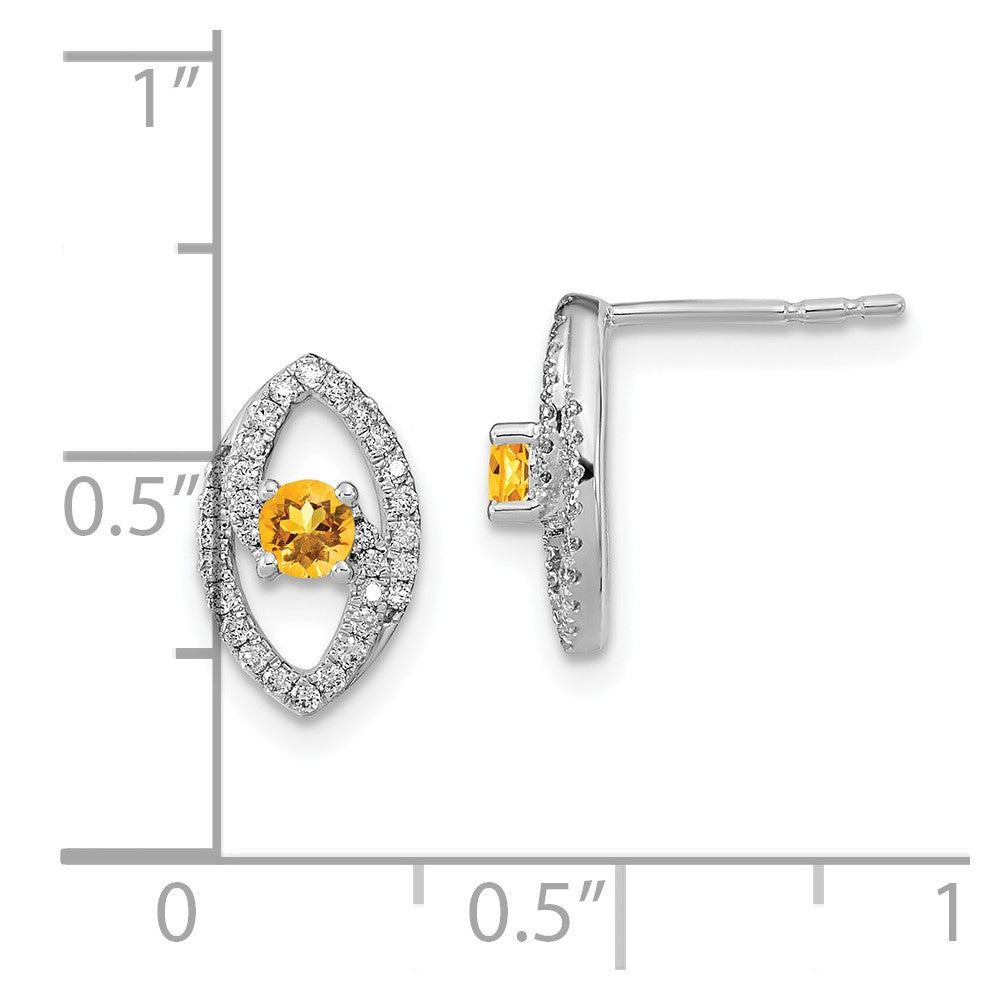 14k White Gold Polished Diamond and Citrine Post Earrings