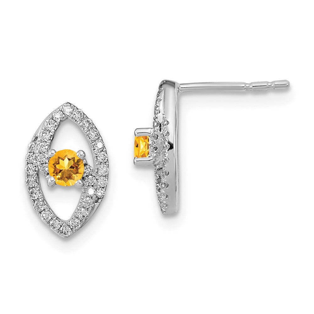 14k White Gold Polished Diamond and Citrine Post Earrings