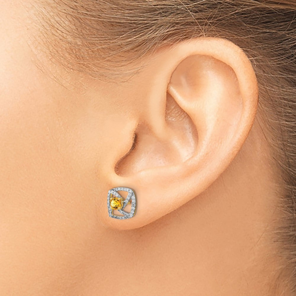 14k Polished Diamond and Citrine Square Post Earrings
