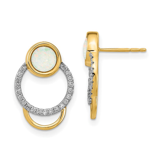 14k Polished Diamond & Opal Circle Post Earrings