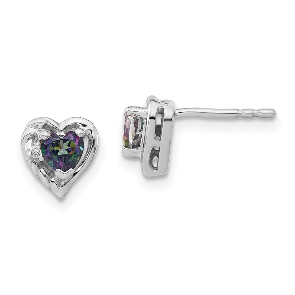 14k White Gold Mystic Fire Topaz and Diamond Heart Earrings