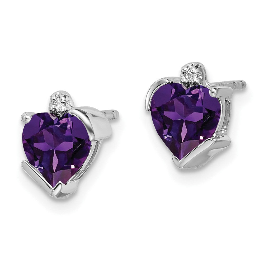 14k White Gold Amethyst and Diamond Heart Earrings