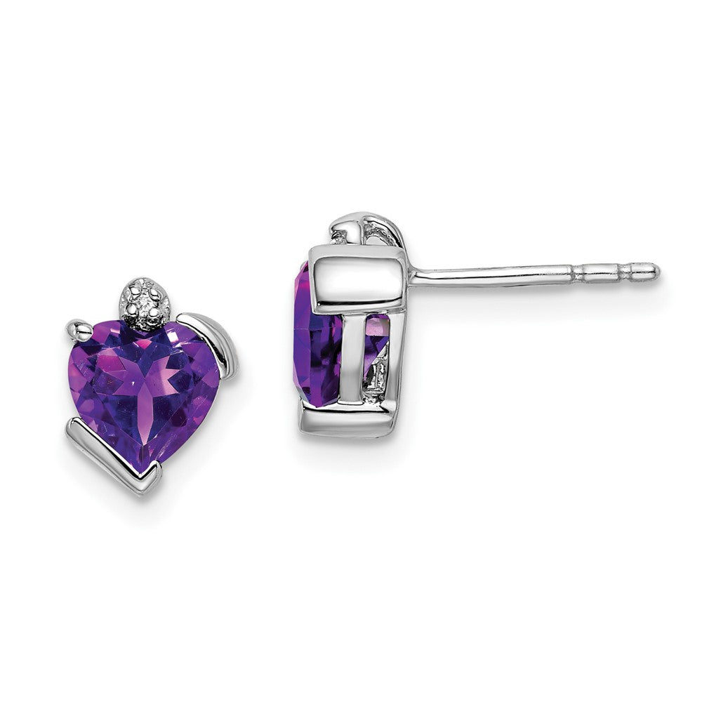 14k White Gold Amethyst and Diamond Heart Earrings