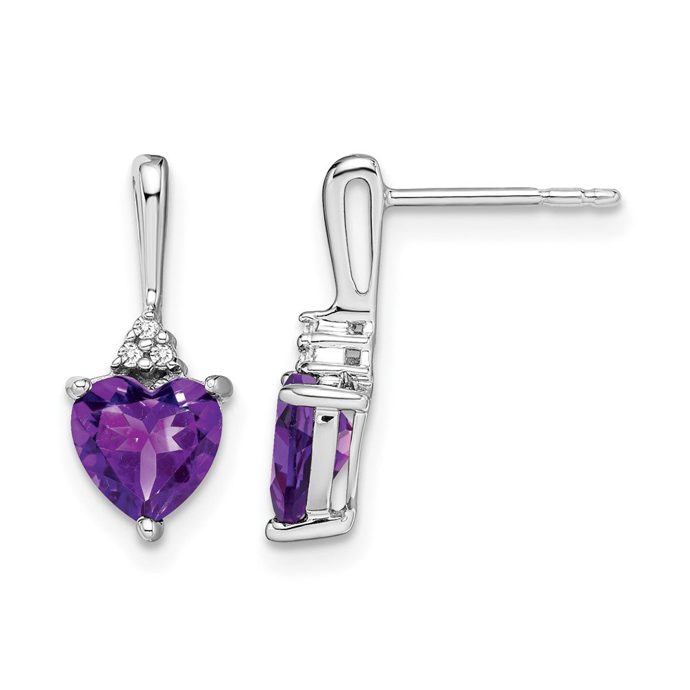 14k White Gold Amethyst and Diamond Heart Earrings