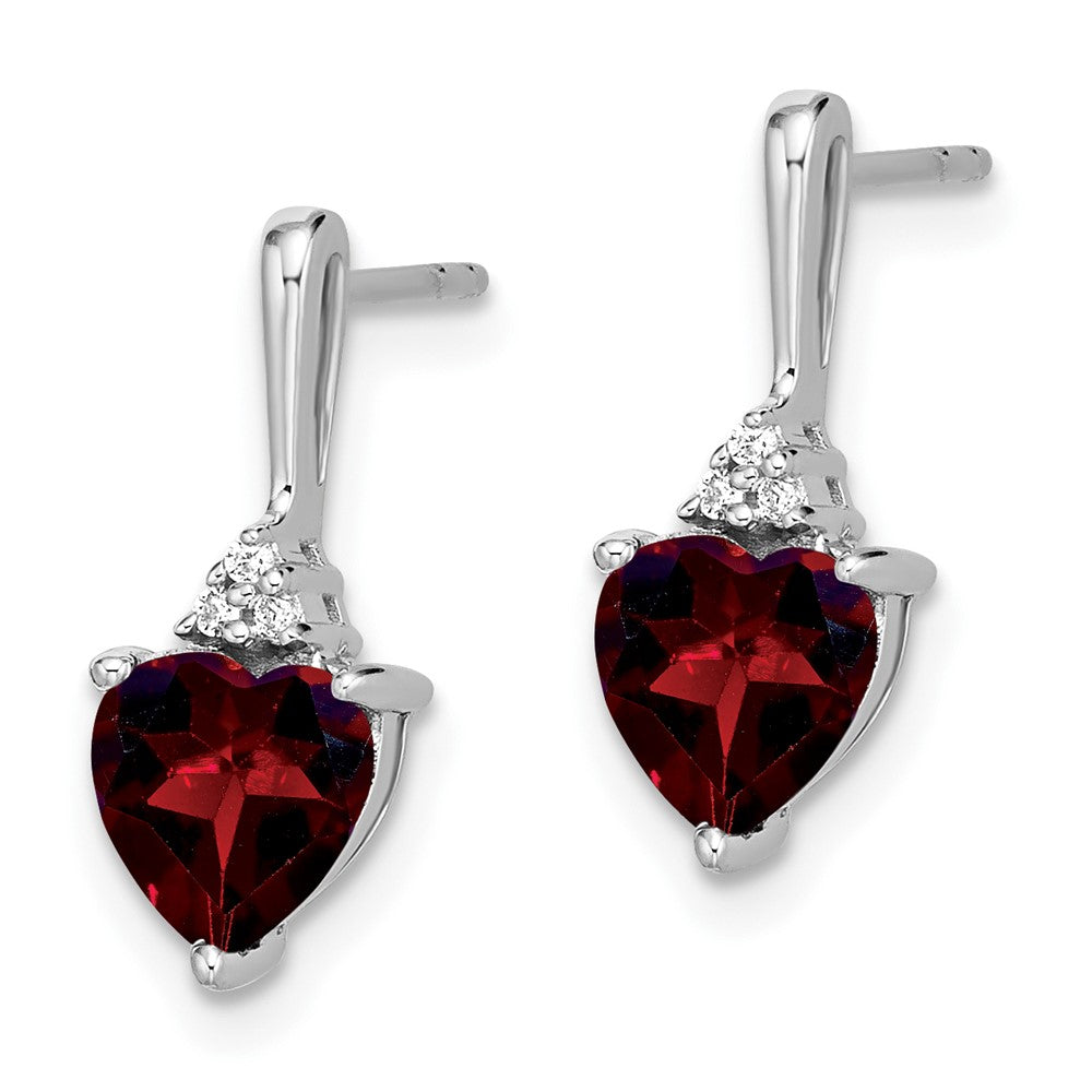 14k White Gold Garnet and Diamond Heart Earrings