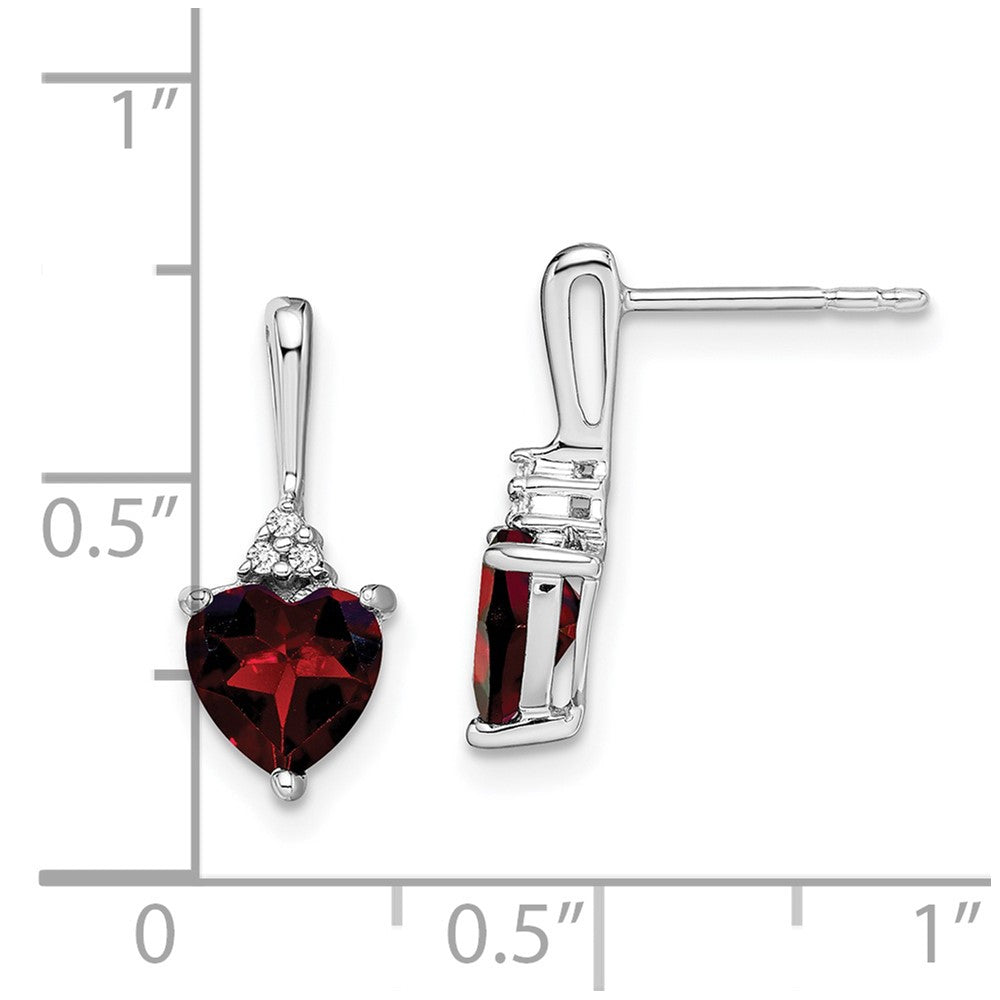 14k White Gold Garnet and Diamond Heart Earrings