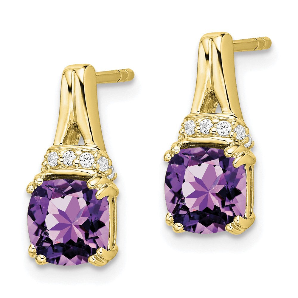 10k Yellow Gold Amethyst and Diamond Earrings