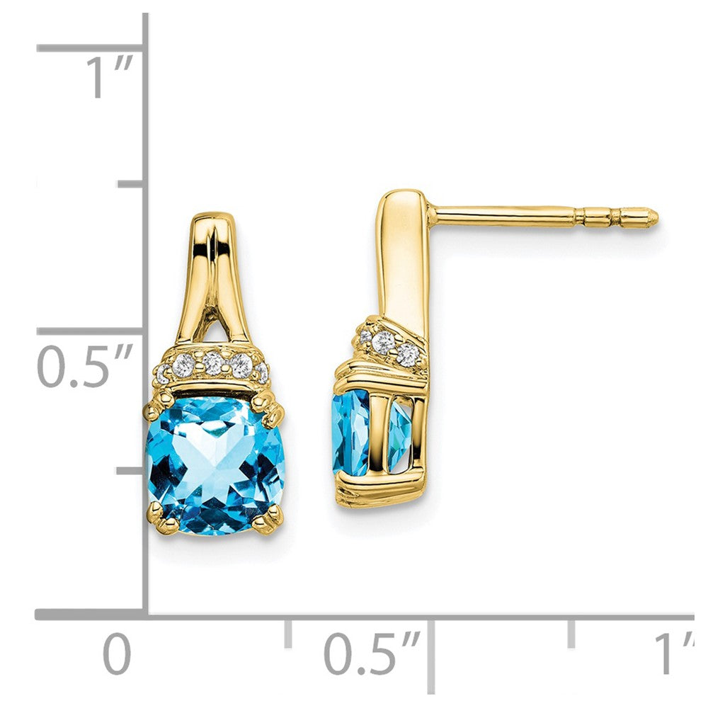 10k Yellow Gold Blue Topaz and Diamond Earrings