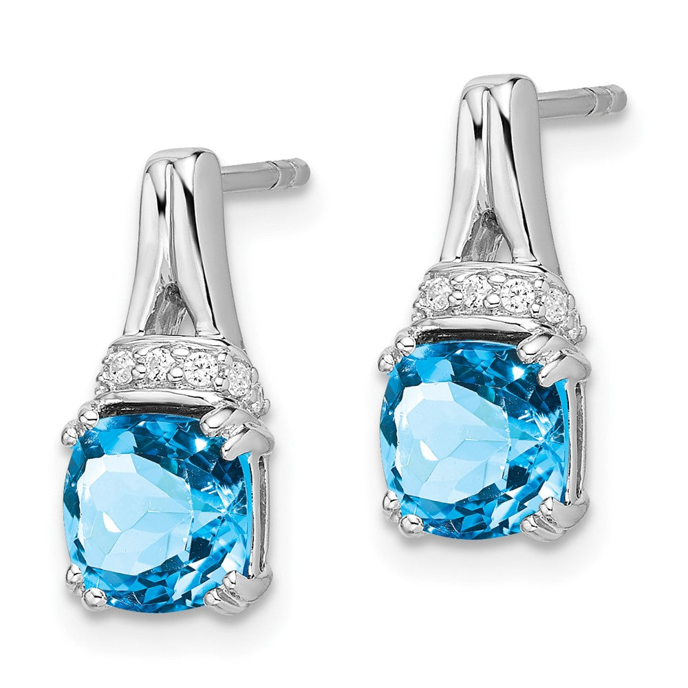 14k White Gold Blue Topaz and Diamond Earrings